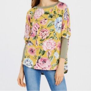 Cottagecore Long Sleeve Floral Top ~ Crew Neck ~  U-Hemline ~ Faux Layered NEW